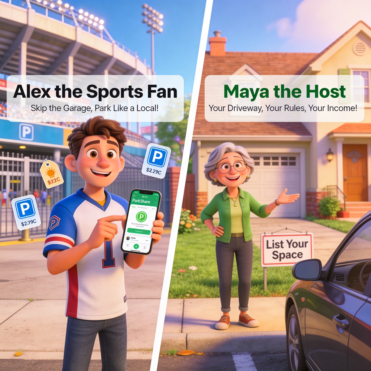 Alex the Sports Fan saves money, Maya the Sharer earns income